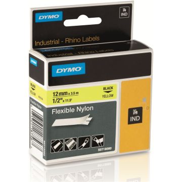 Rhino Flexible Nylon Tape 12mm YELLOW with Black Lettering (S0178080)
