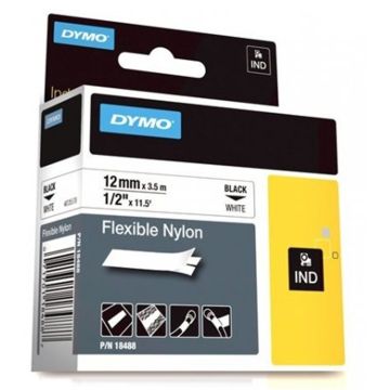 Rhino Flexible Nylon Tape 12mm WHITE with Black Lettering (S0718100)
