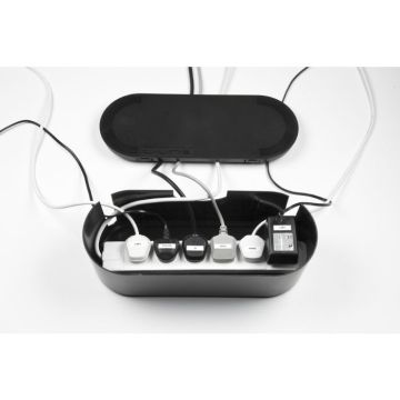 Cable Tidy Unit Black with 6 Way Socket Extension