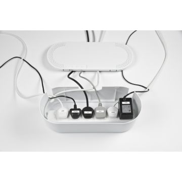 Cable Tidy Unit Large White with 6 Way Socket Extension