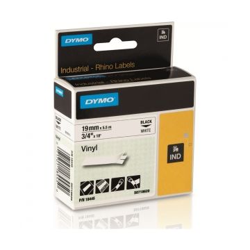 DYMO Rhino Vinyl Tape 19mm WHITE with Black Lettering 18445
